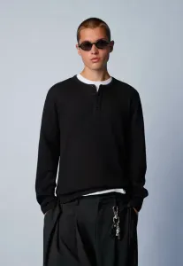 Рубашка с длинными рукавами и воротником-поло Bershka, Black