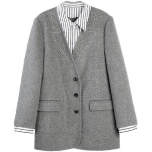 ELLE Пальто женское Medium Gray с воротником-стойкой, утепленное, прямое