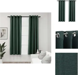 Плотные шторы с люверсами, под лен, 2 шт., зеленые, 140 x 175 см - Шторы и портьеры vidaXL