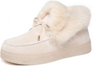 Женские зимние плоские ботинки, теплые и прочные, с меховой подкладкой, пушистые ботинки до щиколотки на платформе, толстые плюшевые повседневные лоферы Hhhchpm, Beige