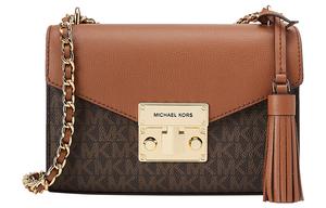 MICHAEL KORS Розовая кожаная сумка через плечо, маленькая женская сумка-кроссбоди темно-коричневого и дубового цвета