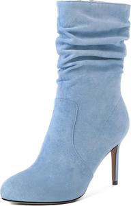 Женские ботильоны Soireelady с высоким каблуком, свободным верхом, круглым носком и шпилькой, молния сбоку, средней высоты, удобные нарядные ботинки на каблуке 3,5 дюйма, Suede Light Blue