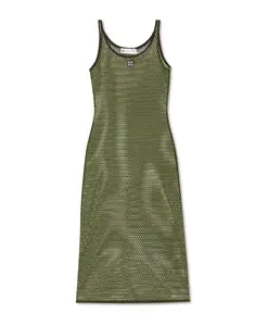 Прозрачное платье на тонких бретельках Tory Burch, зеленый