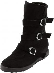 No Brand Зимние женские ботильоны на снег для женщин, замшевые, с круглым носком, на молнии, с плоской подошвой для прогулок, с теплой подкладкой из меха, ремешком с пряжкой, для теплоты, для широкой голени, походные ботинки (черный, размер 5.5 UK)