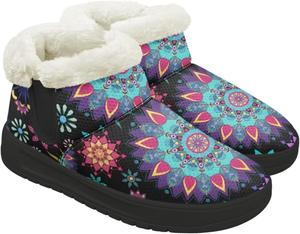 Женские зимние ботинки на снег с меховой подкладкой, короткие ботильоны, утепленные, наружная подошва EVA, противоскользящие, теплые ботинки для холодной погоды Chririnla, Mandala Flower