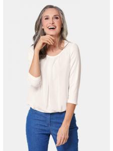 GOLDNER Укороченный размер: шифоновая блузка/рубашка с рукавами 3/4, круглым вырезом, кремово-белого цвета