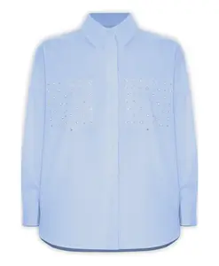 Стильная блузка-рубашка с длинными рукавами, узором и карманом. Kocca, синий