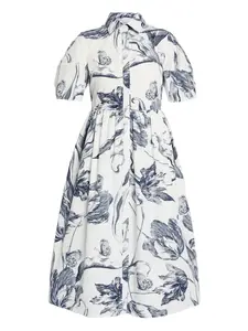 Платье-рубашка миди с коротким рукавом и цветочным принтом Erdem, нейтральный