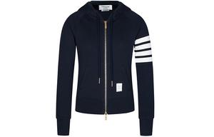 Полосатый худи на молнии с четырьмя полосками THOM BROWNE, темно-синий
