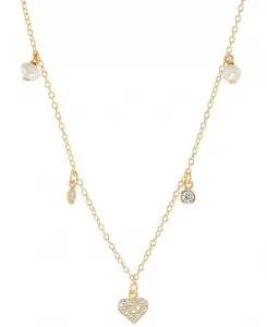 Ожерелье-Воротник с подвеской в форме сердца и безеля из пресноводного жемчуга (4 мм) и кубического циркония, стерлинговое серебро, 16 дюймов + 2 дюйма (также доступно из 14-каратного золота поверх стерлингового серебра) Macy'S, gold