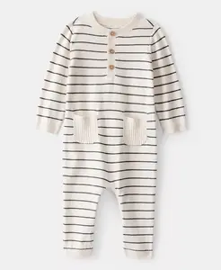 Полосатый хлопковый комбинезон с длинными рукавами для мальчиков Carter's, белый
