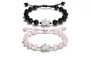 Браслеты из клубничного кварца и обсидиана unisex West Island, черный