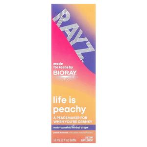 Rayz, Life Is Peachy, Травяные капли для подростков, персик, 2 жидких унции (59 мл) Bioray