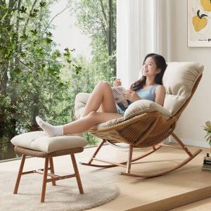 Fantasy Кресло-качалка из ротанга с толстой подушкой, серый каркас, ярко-оранжевый чехол, съемный