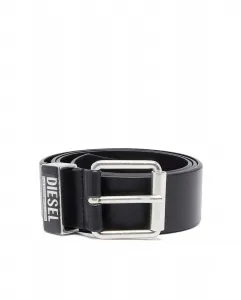 Мужской кожаный ремень с серебряной пряжкой Diesel, черный