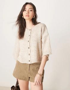 Свободный кардиган с короткими рукавами цвета овсянки ASOS DESIGN