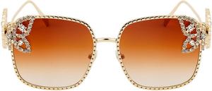 Роскошные солнцезащитные очки с многоугольными линзами и стразами, женские, в ретро-стиле, с металлической оправой в виде бабочки, защита от ультрафиолета UV400, артикул 98113 Melrose, Tea