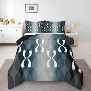 Erosebridal Комплект постельного белья Modern Wave Lines с декоративным абстрактным принтом в зеленых и серых тонах, Grey and Emerald Green