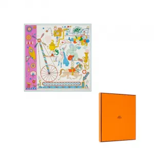 HERMES Шёлковый шарф, White/Pink Purple/Multicolor