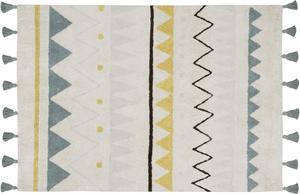 Ковер Lorena Canals, 120 x 161 см, Azteca Natural-Vintage Blue — цвета Natural, Yellow, Vintage Blue, Pearl Grey, Dark Grey — ворс: 97% хлопок, 3% другие волокна|основа: переработанный хлопок