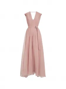 Макси-платье из шелка с поясом и плиссировкой Brunello Cucinelli, розовый