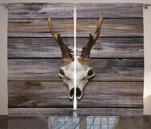 Штора ABAKUHAUS "Деревенский олень", "Деревенские рога на дереве", универсальная тесьма для гостиной с петлями и крючками, 280 x 245 см, бежево-коричневый цвет Abakuhaus