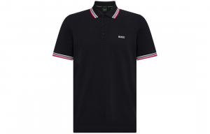 Футболка-поло с полосатыми деталями HUGO BOSS, черный