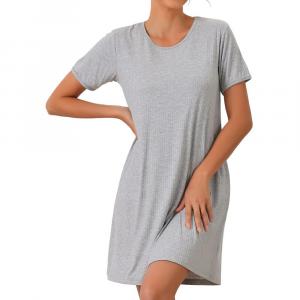 Женские ночные рубашки из модала, рубашка для сна с коротким рукавом, короткая ночная рубашка с круглым вырезом Cheibear, серый