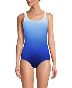 Женский цельнокроеный купальник Tugless с низкой посадкой Lands' End, синий