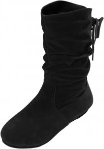 Женская мода короткие сапоги из замши с задним каблуком, массивные сапоги до середины голени, женские сапоги до середины голени с поддержкой свода стопы для бега Generic, Black