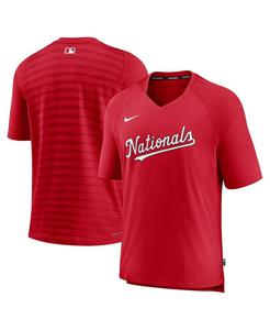 Мужская красная футболка Washington Nationals Authentic Collection Pregame Raglan Performance с v-образным вырезом Nike