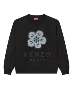 Черный пуловер с вышитым круглым вырезом Kenzo, черный