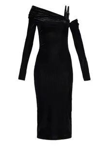 Платье миди с открытыми плечами и пряжкой Versace Jeans Couture, черный