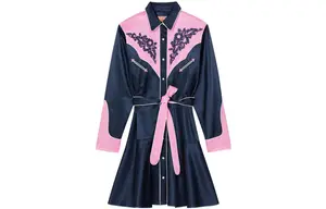 Kenzo Женское платье с длинными рукавами, темно-синее, с заостренным воротником, средней длины