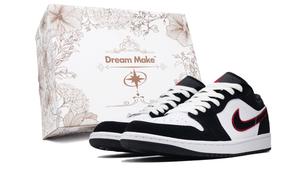 Jordan Эйр 1 противоскользящие износостойкие низкие винтажные баскетбольные кроссовки мужские черно-красные черно-красные W-BOX, цвет Black Red W-BOX