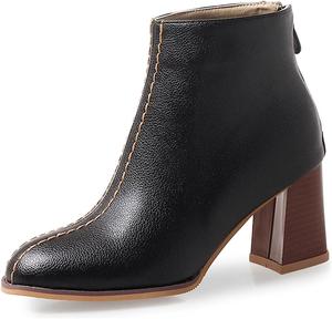 Женские ботильоны VOKLIN на массивном высоком каблуке с застежкой-молнией сзади, круглым носком и кожаной отделкой, короткие нарядные ботинки, Black-Velvet Lined