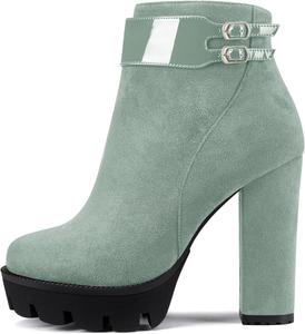 Женские Ботильоны Castamere на Платформе с Толстой Подошвой и Высоким Каблуком, Закрытые с Круглым Носком, С Молнией, Короткие Классические Ботинки, Light Green