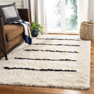 Ковер SAFAVIEH, 214 x 214 см, коллекции Kenya — Ivory & Black, ручная вязка, полосатый из новозеландской шерсти, идеален для помещений с высокой проходимостью в гостиной, спальне (KNY750Z)