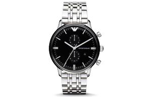 Мужские часы EMPORIO ARMANI с кварцевым механизмом на стальном браслете и черным циферблатом