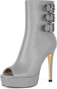 Женские ботильоны SAMMITOP с открытым носком, на высокой платформе и каблуке, с ремешком и пряжкой, сексуальные туфли-лодочки для вечеринок, клуба и танцев, каблук 5 дюймов, Grey