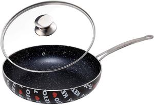 Сковорода Kitchenly Happy с крышкой, 28 см, черный / белый / красный