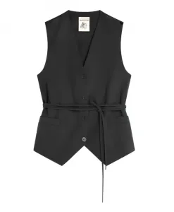 Черный шерстяной жилет с поясом Semicouture, черный