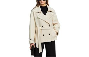 ELLE Пальто женское Ecru с воротником-стойкой утепленное прямое