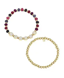 Комплект браслетов из разноцветного фиолетового кварца с кошкой-мамой и бисером Unwritten, gold