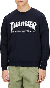Мужская толстовка с круглым вырезом Slasher TH8401 (с логотипом бренда) в классическом стиле Thrasher, темно-синий/белый