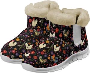 Женские зимние ботинки с мехом, теплые, противоскользящие, с памучной стелькой, легкие пушистые ботильоны Glomenade, Retro 70S Flower Power