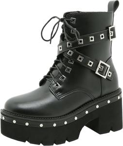 Женские ботильоны Parisuit, готическое покрытие, платформа, массивные, высокий каблук, шнуровка, боевые ботинки, панк, короткие ботильоны, Schwarz 36