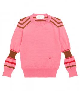Полосатый свитер из шерсти The Woolmark Company Victoria Beckham Kids, Pink/Bright Red/Dark Camel