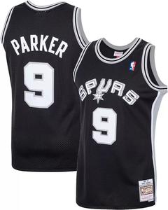Мужская футболка Mitchell & Ness 2001 San Antonio Spurs Tony Parker #9, черная классическая футболка из твердой древесины
