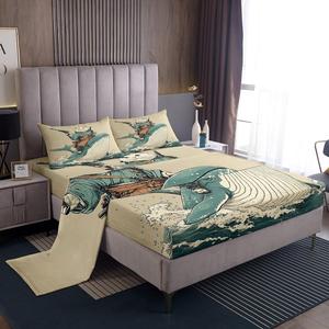 Erosebridal 3D комплект постельного белья с японскими животными и океанскими принтами для детей, Blue Beige